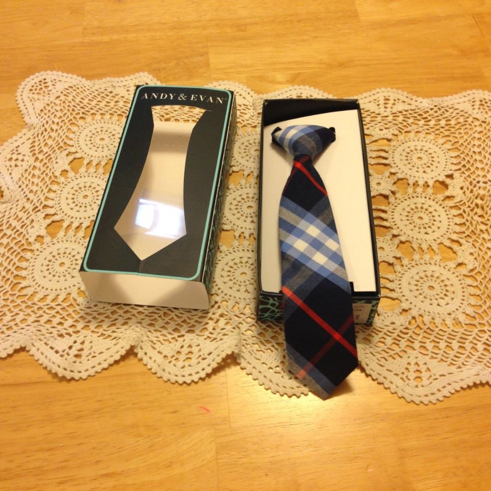 Andy & Evan Blue Plaid Boys Tie with Red Accent